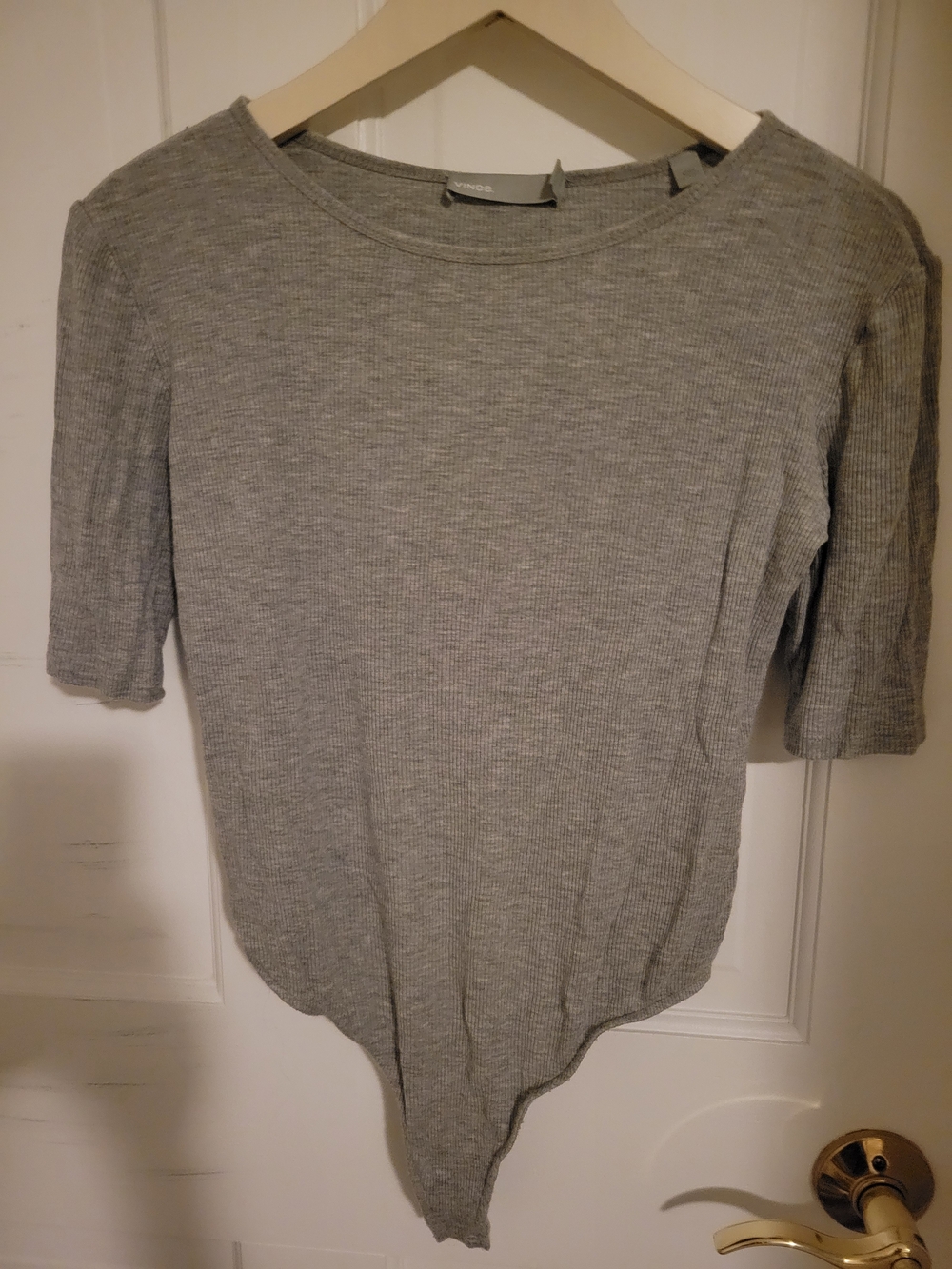 Vince Gray Ribbed Short-Sleeve Bodysuit